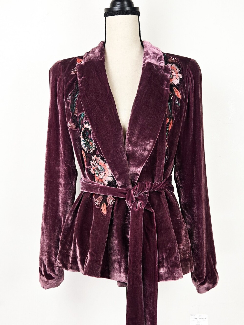 NWT Free People Embroidered Plum Velvet Jacket